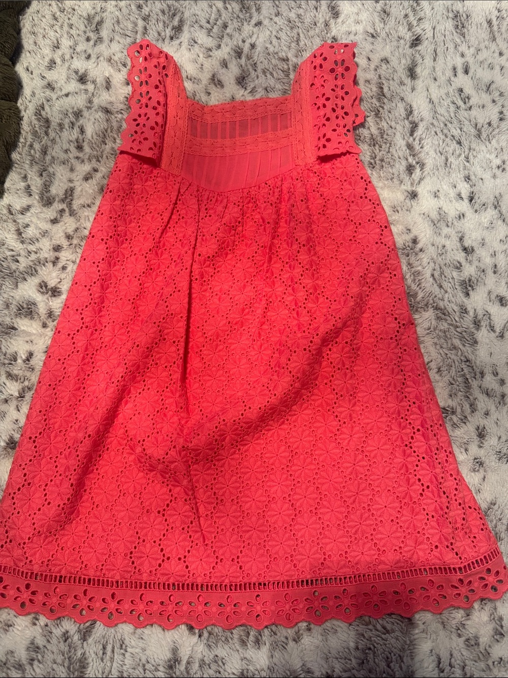 For love and lemons Girls' Eyelet Sleeveless Dress Top - Bright Coral Pink